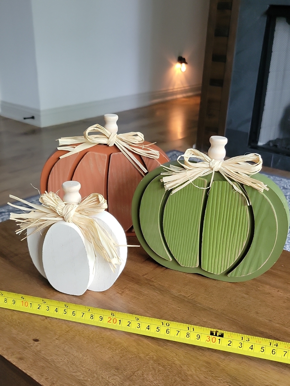 Set Of 3 Decorative Wood Pumpkins Holiday Decor